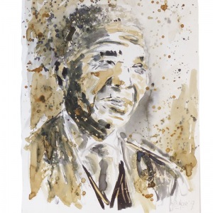 Un  portrait de Mandela, une aquarelle dans les ocres 